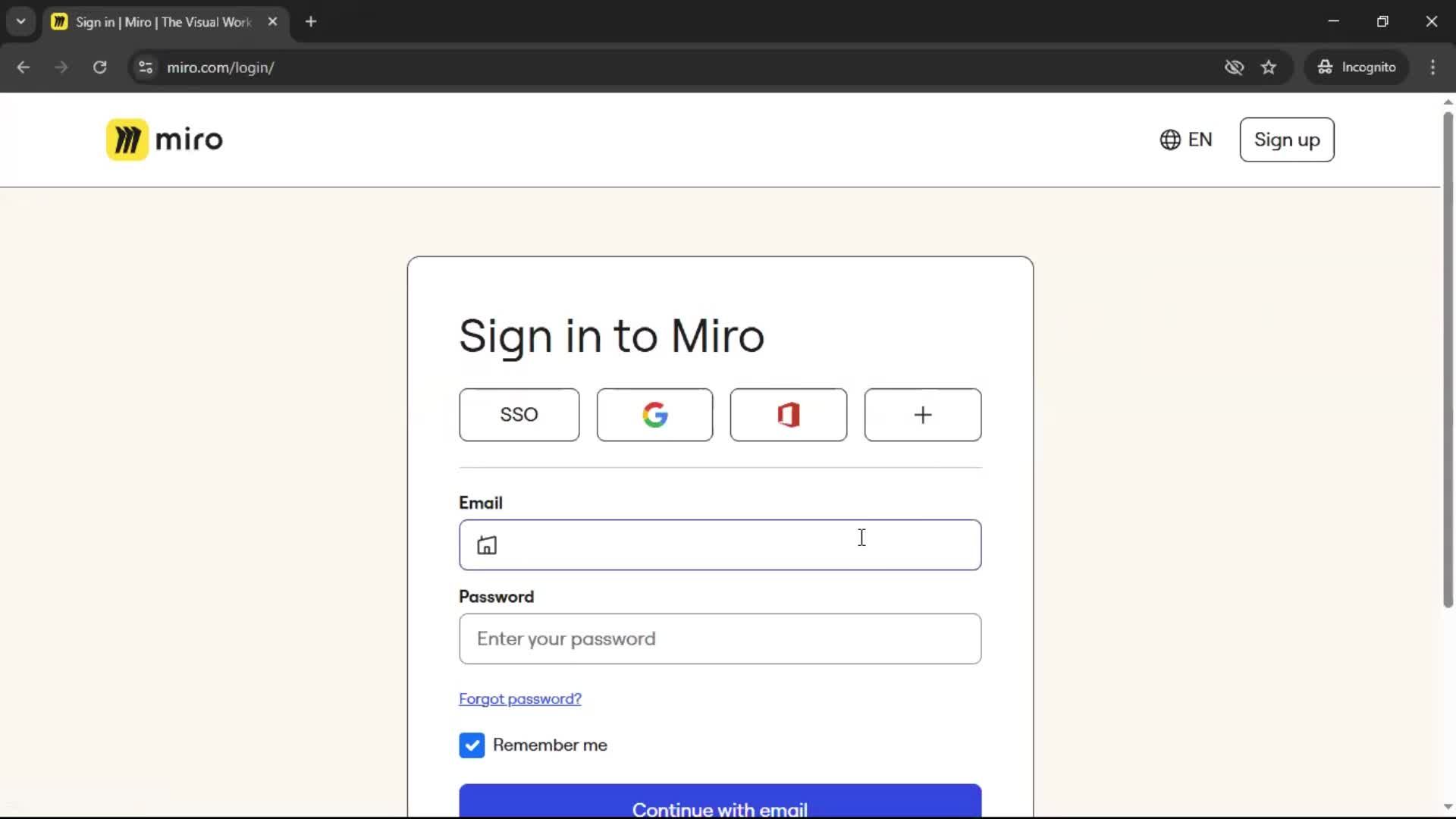 Logging in screenshot