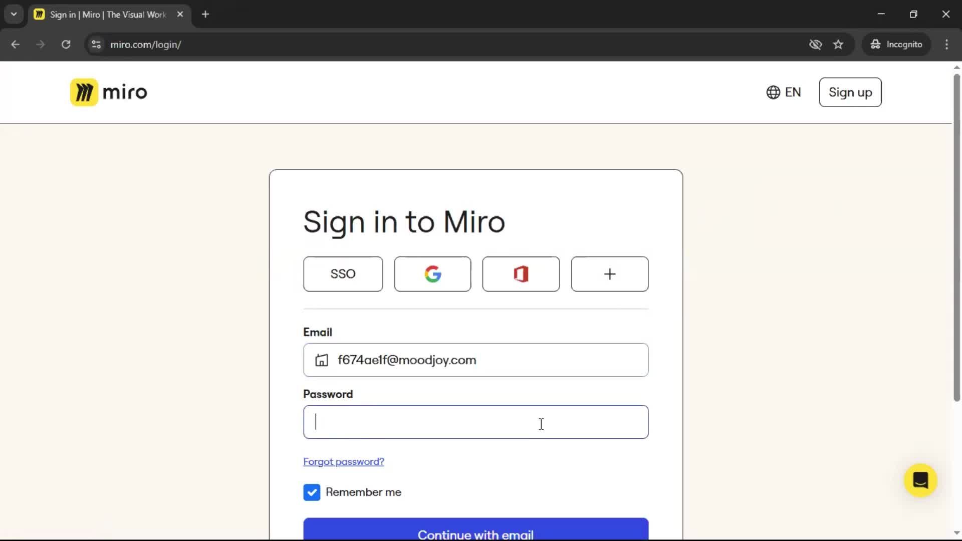 Logging in screenshot