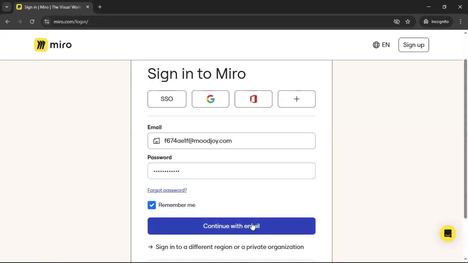 Logging in screenshot