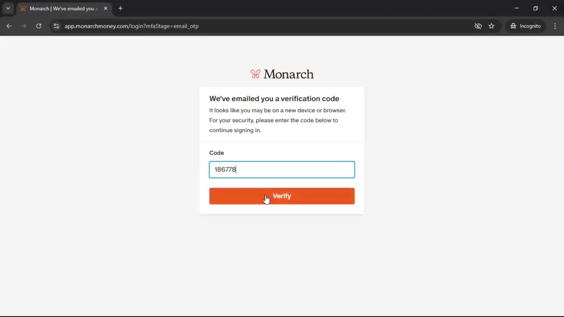 Logging in screenshot