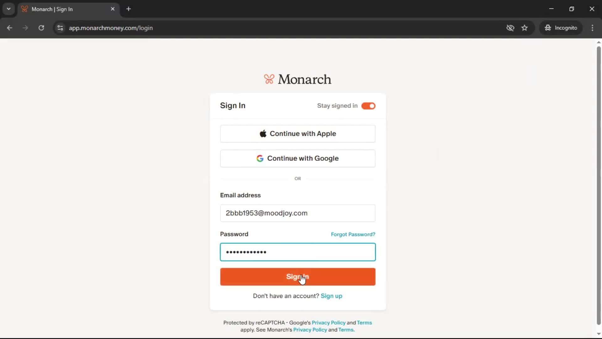 Logging in screenshot