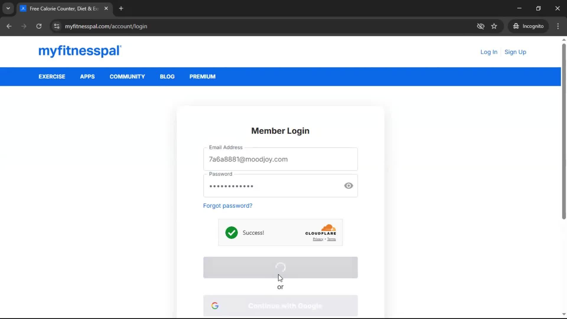 Logging in screenshot