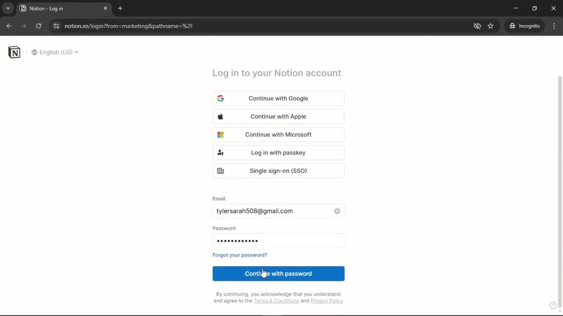 Logging in screenshot