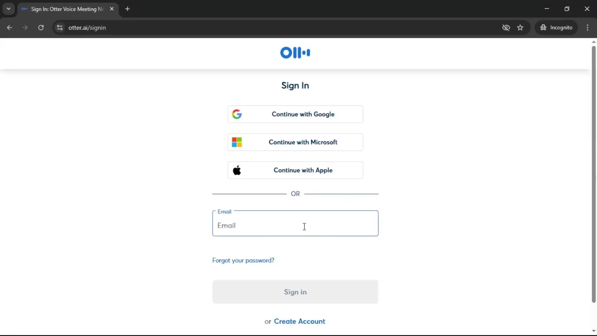 Logging in screenshot