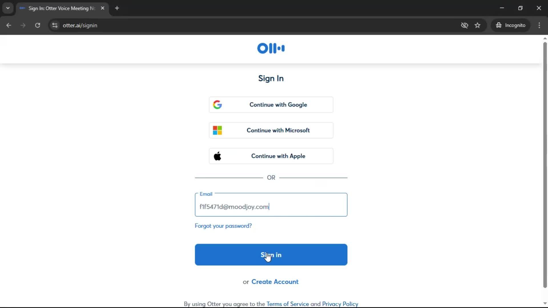 Logging in screenshot