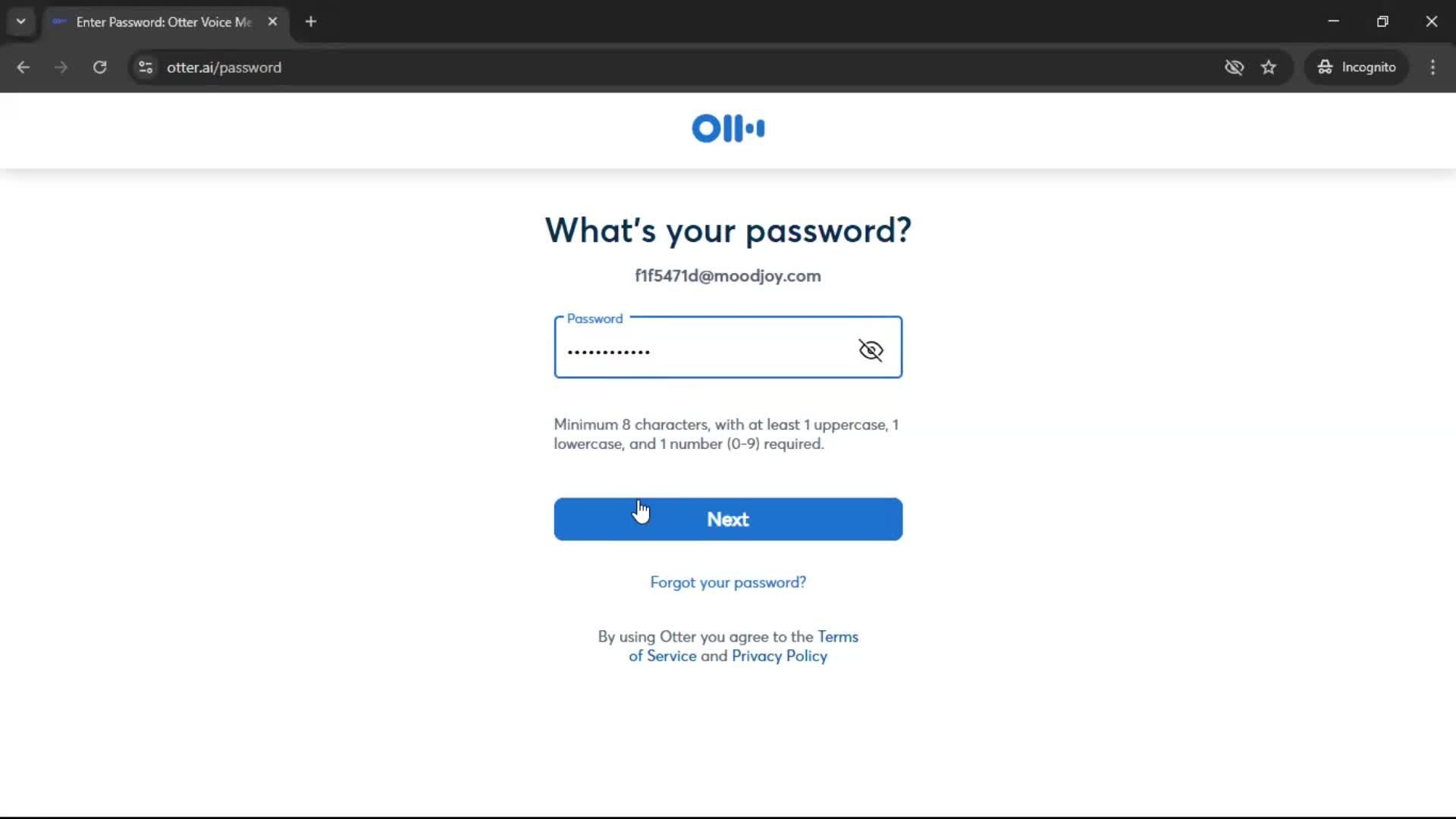 Logging in screenshot