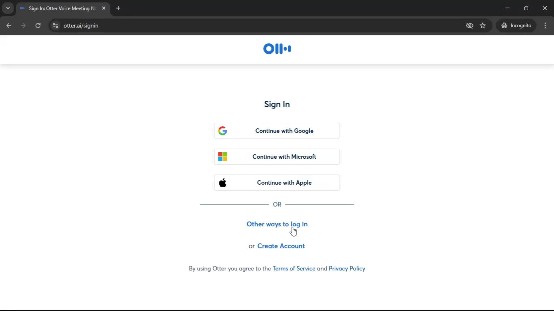 Logging in screenshot
