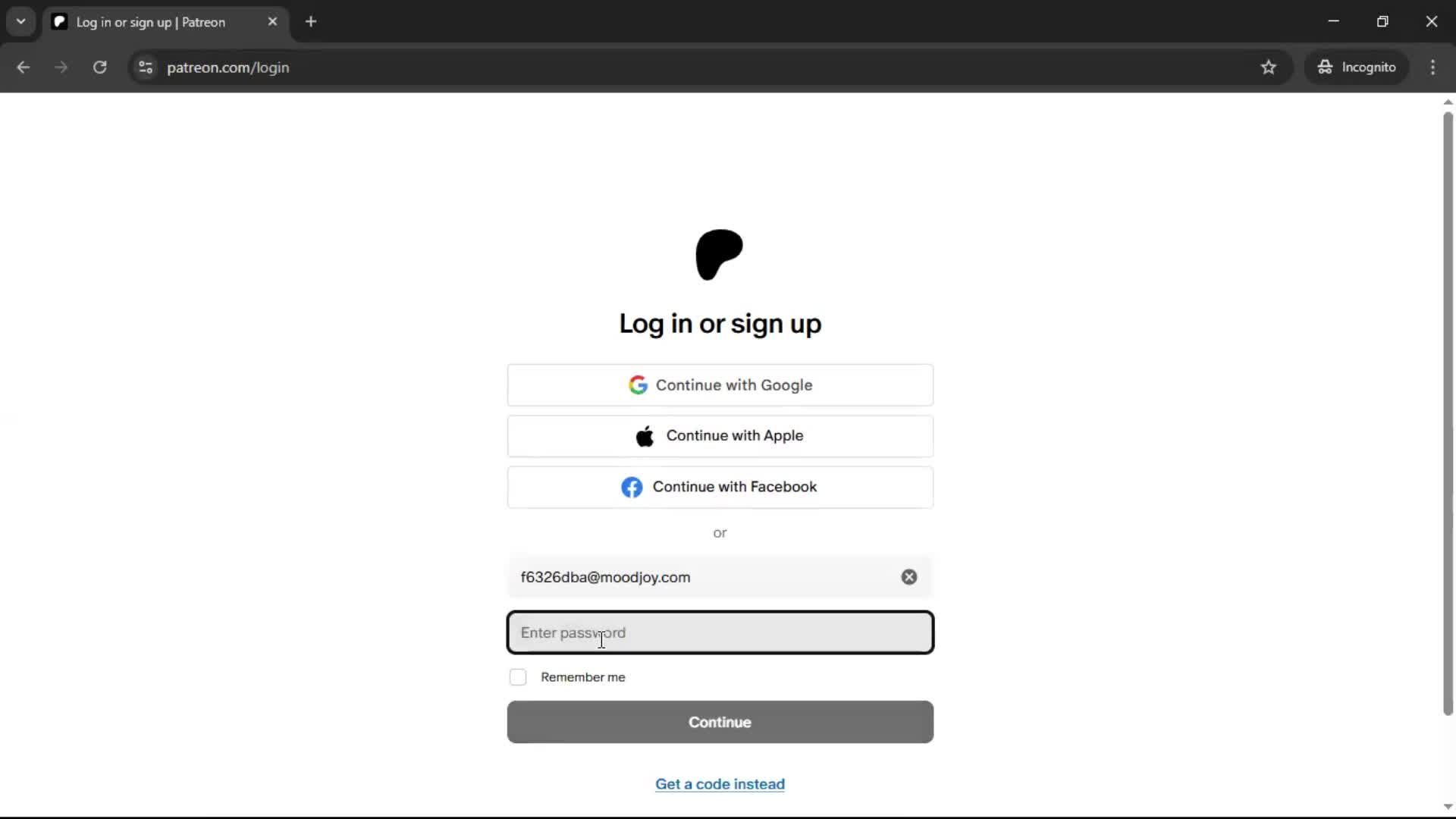 Logging in screenshot
