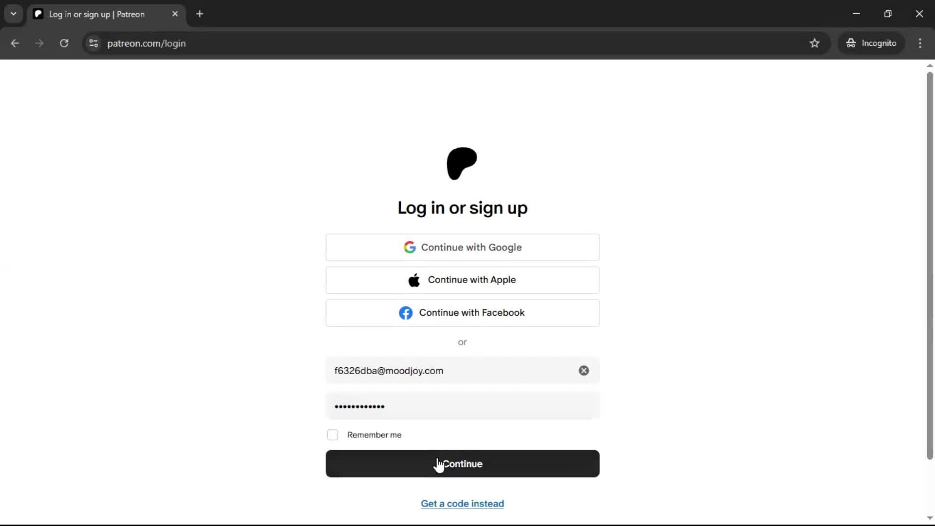 Logging in screenshot