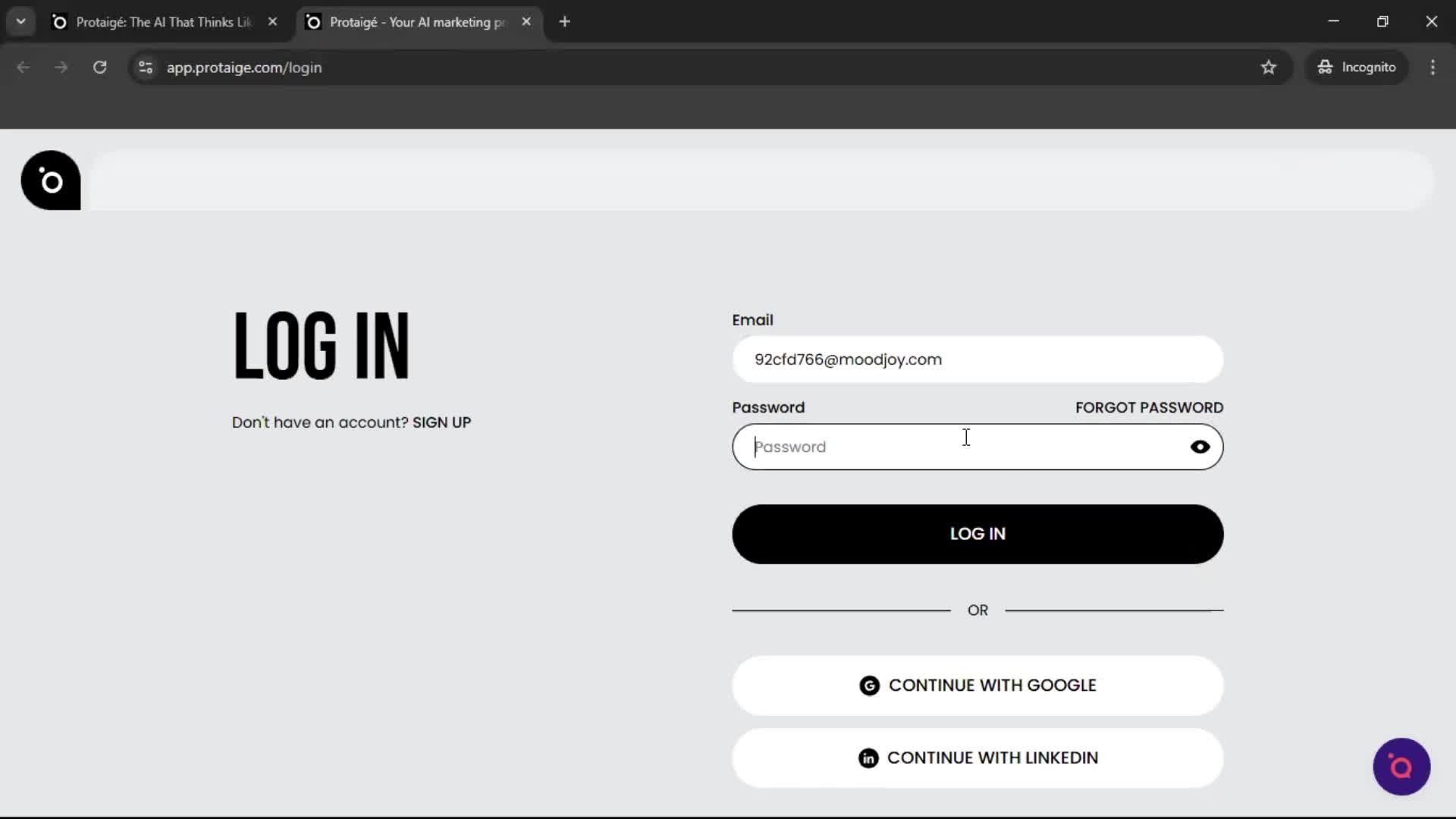 Logging in screenshot