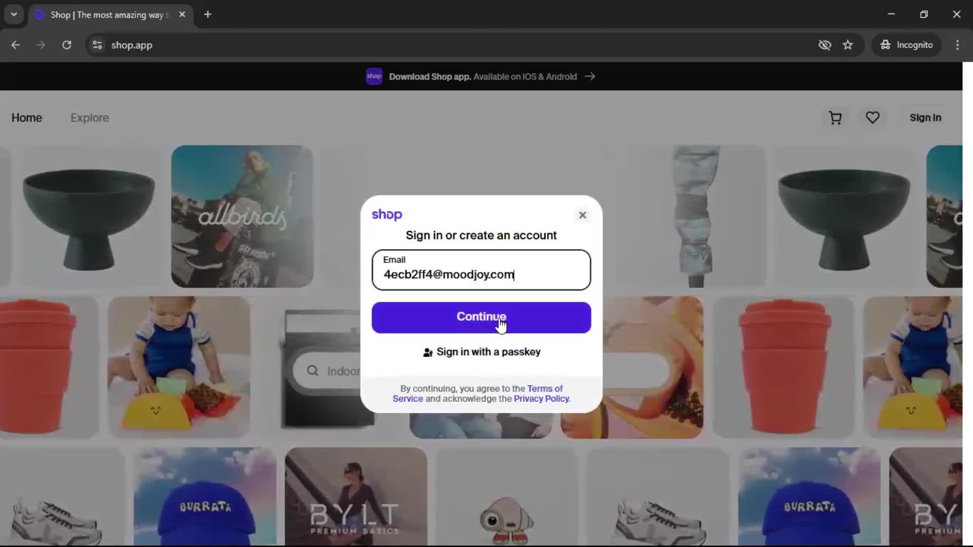 Logging in screenshot