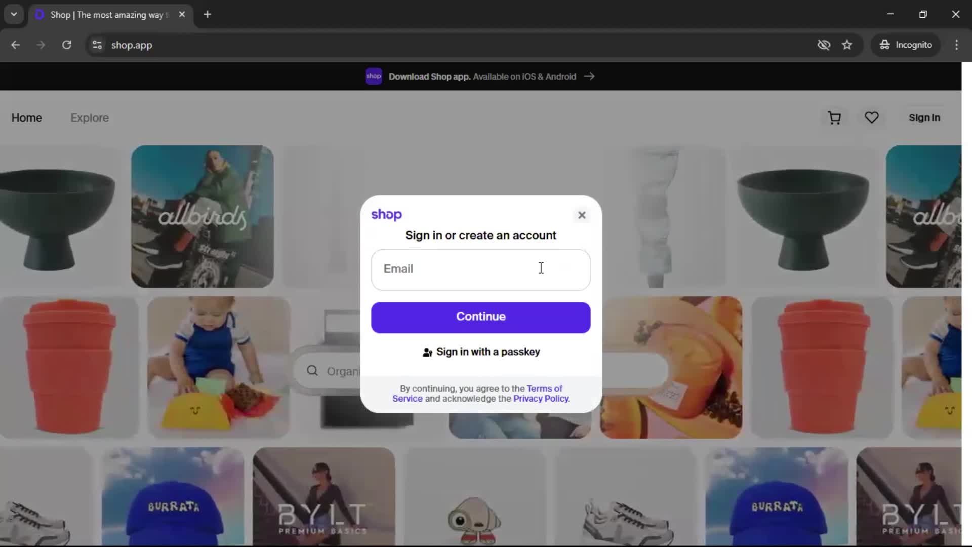 Logging in screenshot