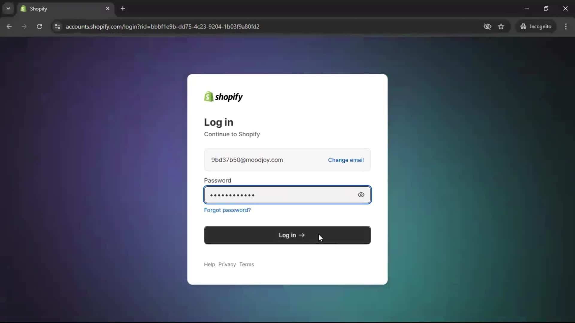 Logging in screenshot