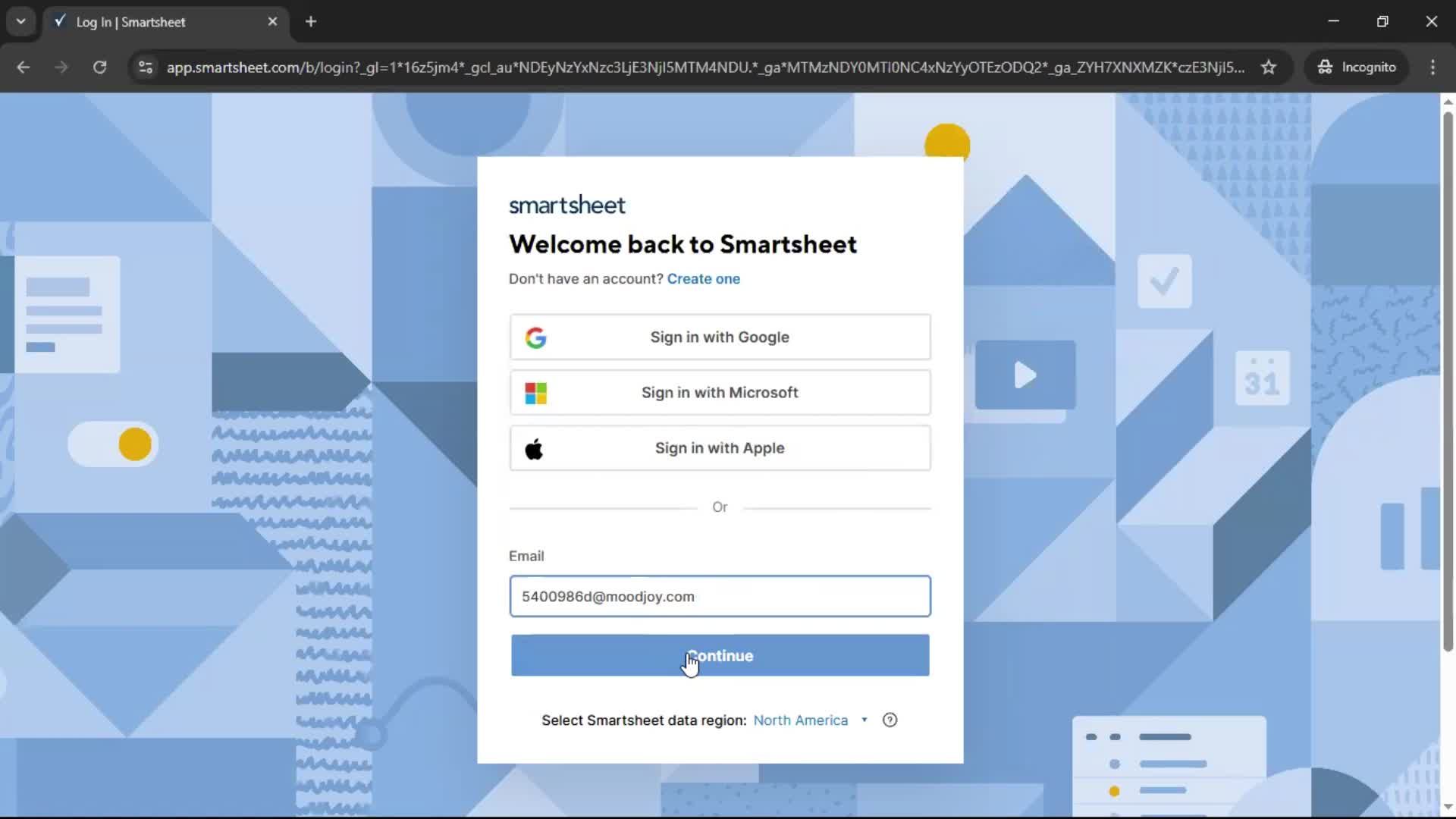 Logging in screenshot