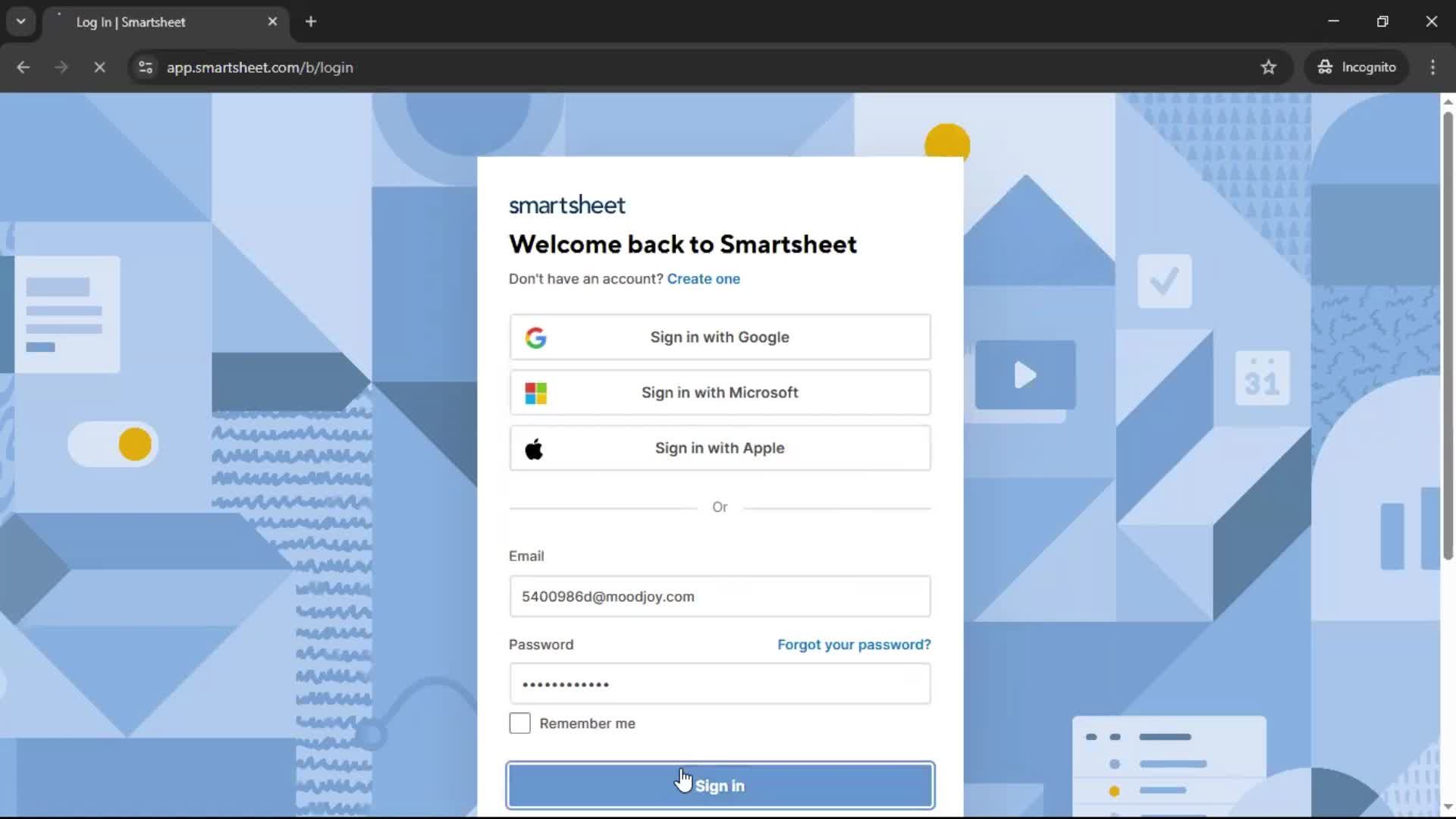 Logging in screenshot
