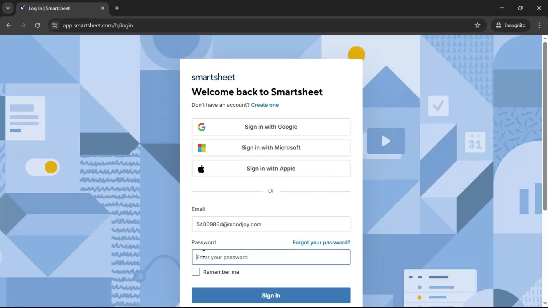 Logging in screenshot