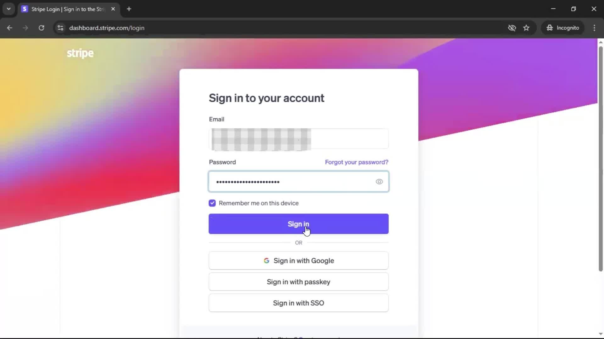 Logging in screenshot