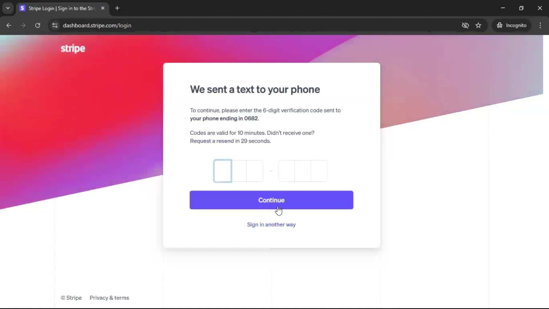 Logging in screenshot