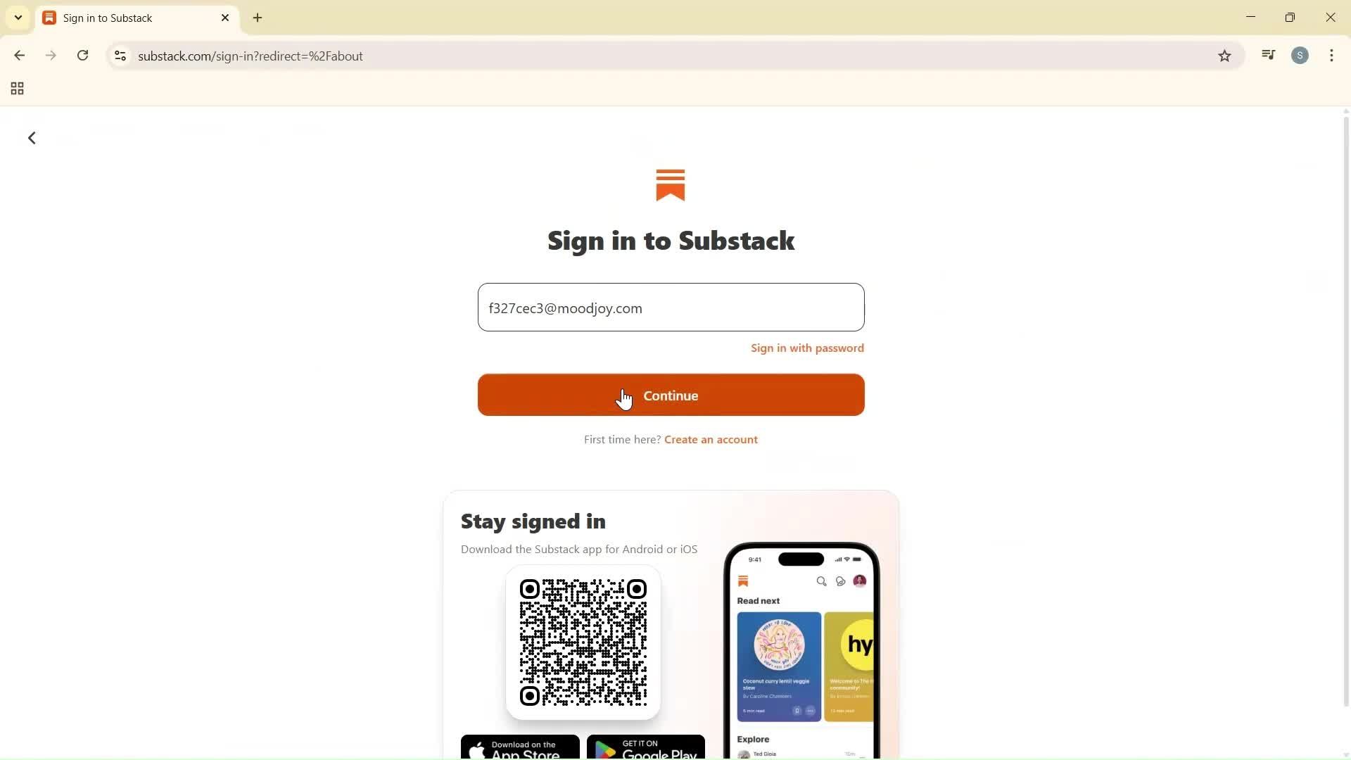 Logging in screenshot