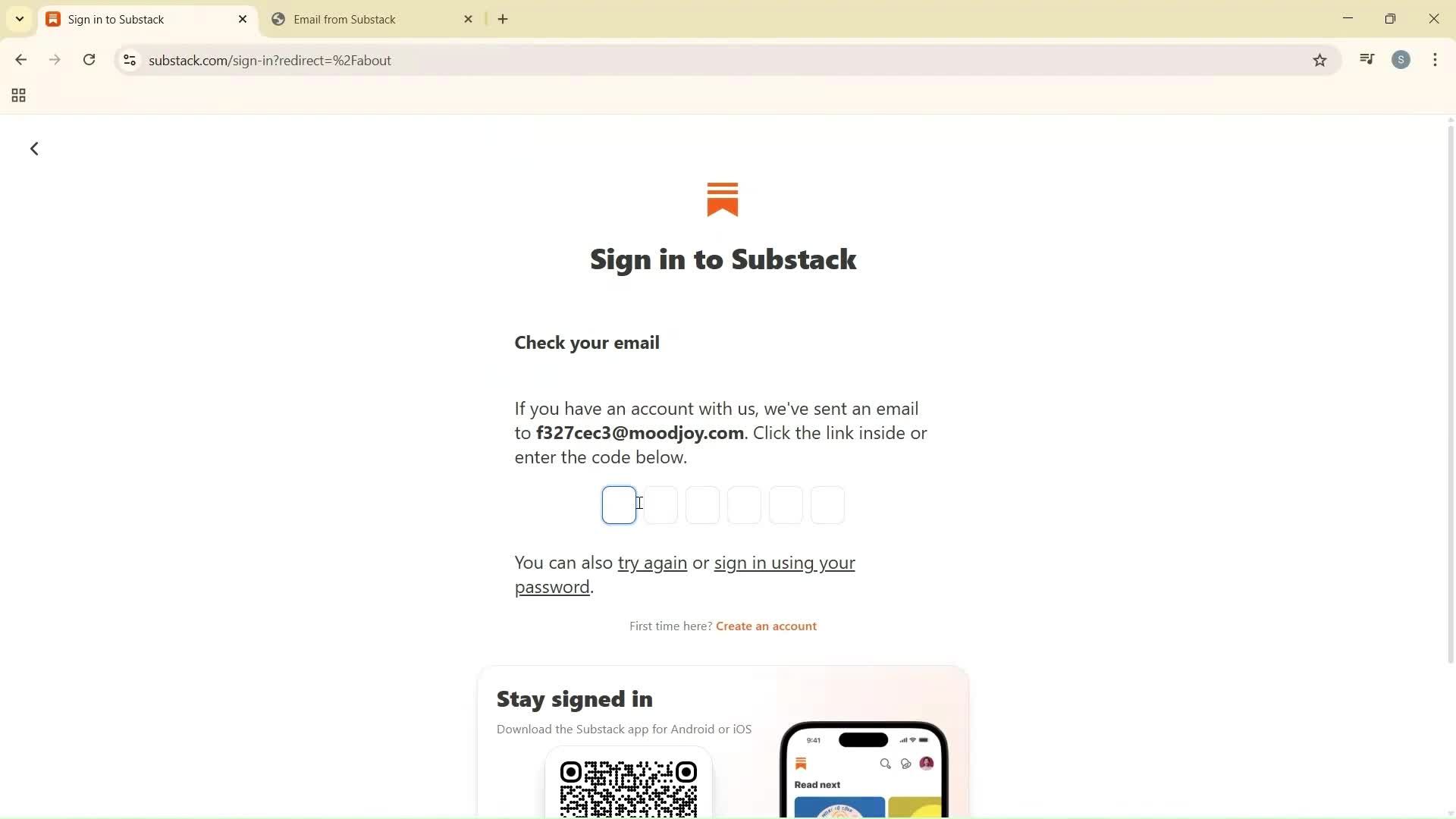 Logging in screenshot