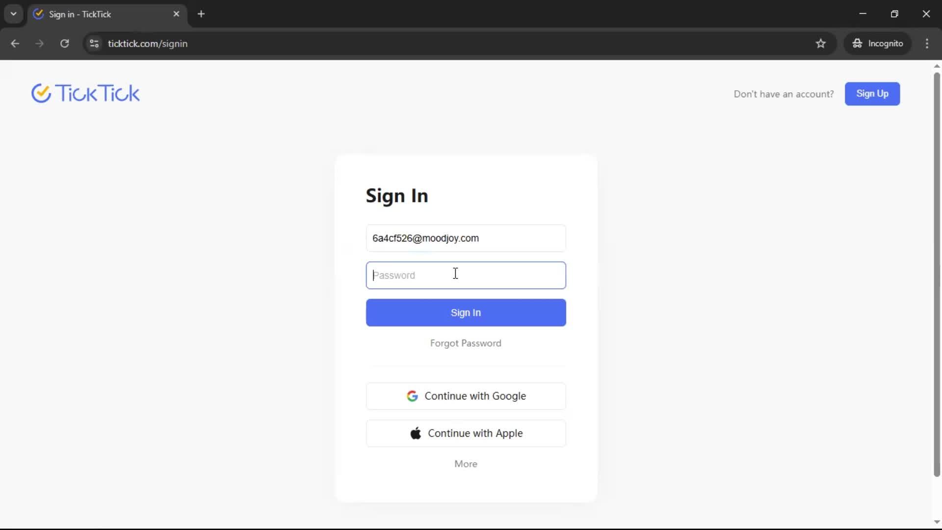Logging in screenshot