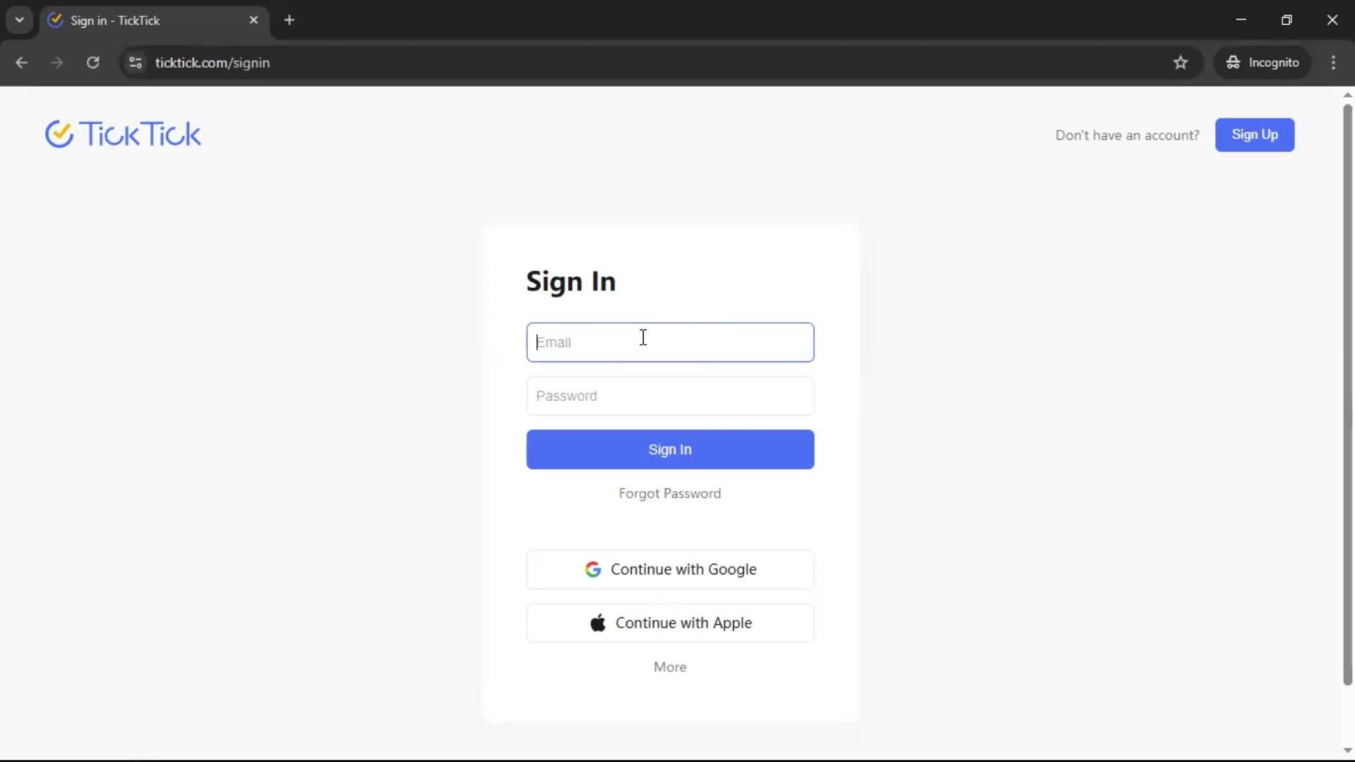 Logging in screenshot