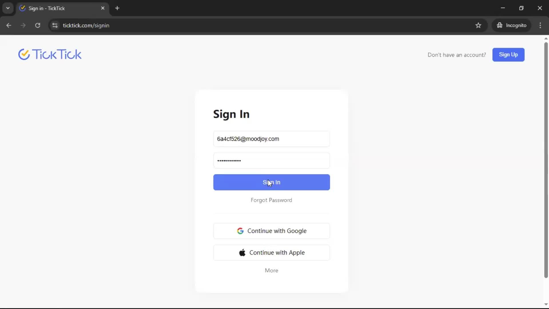 Logging in screenshot