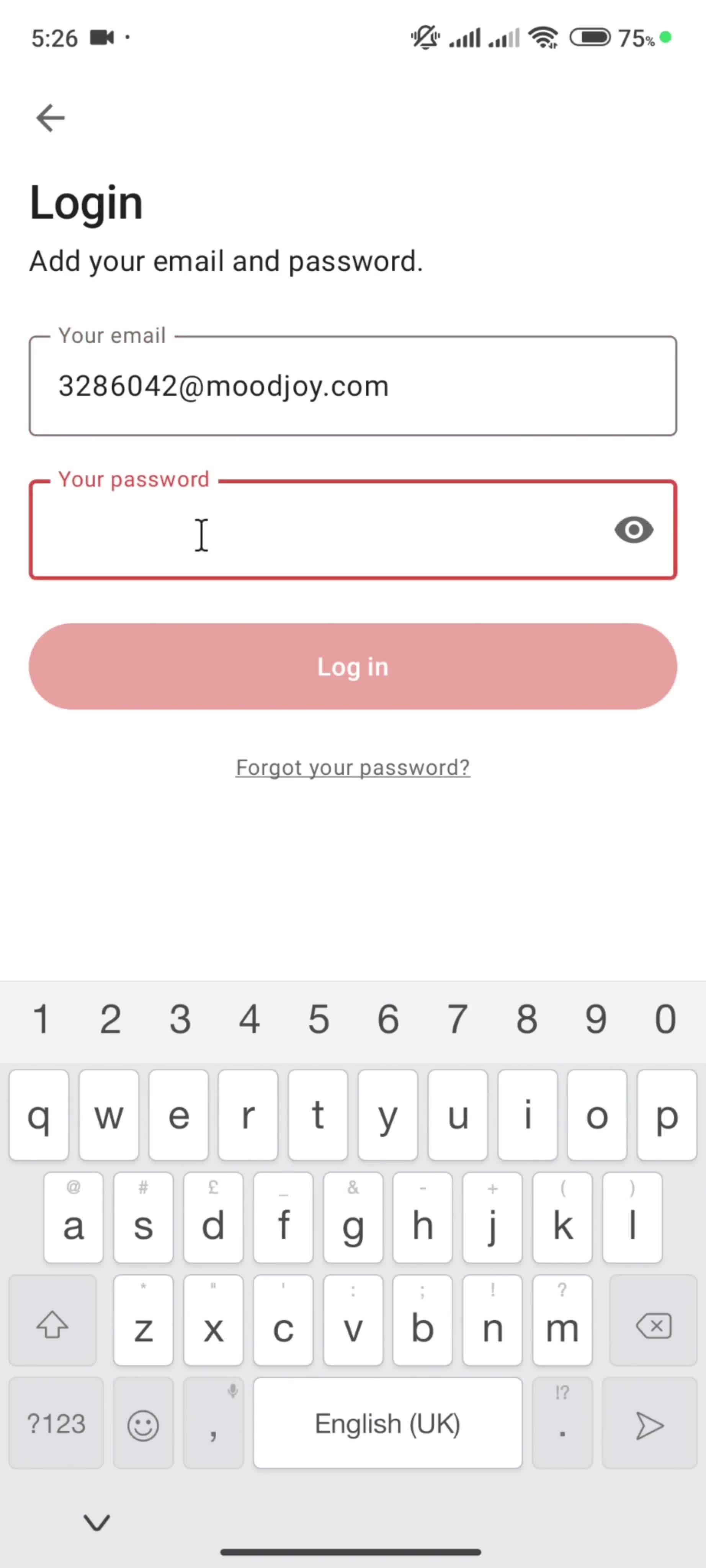 Logging in screenshot