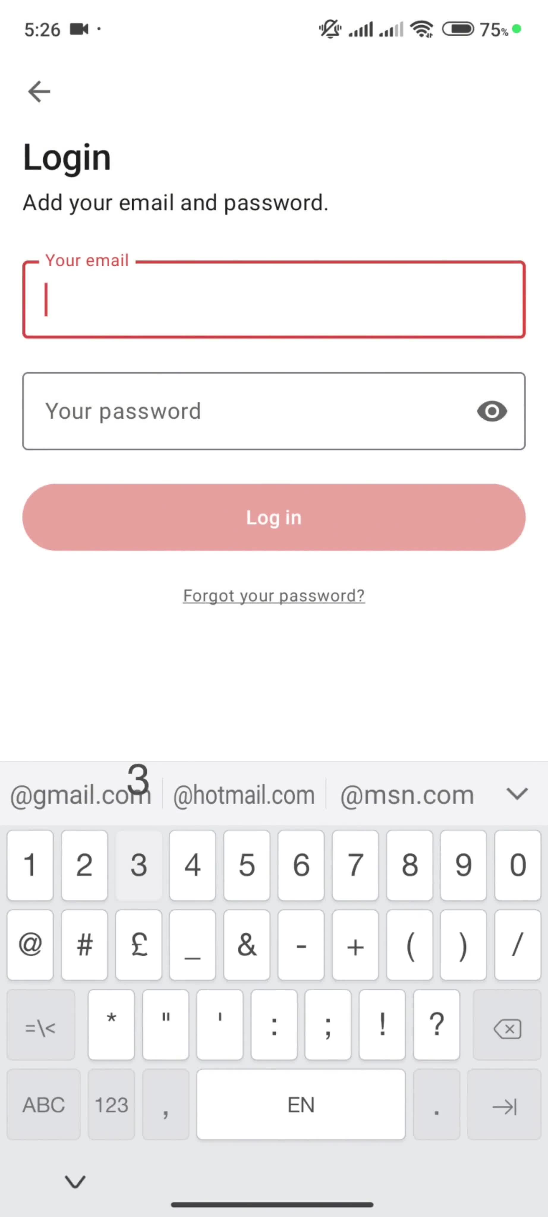 Logging in screenshot