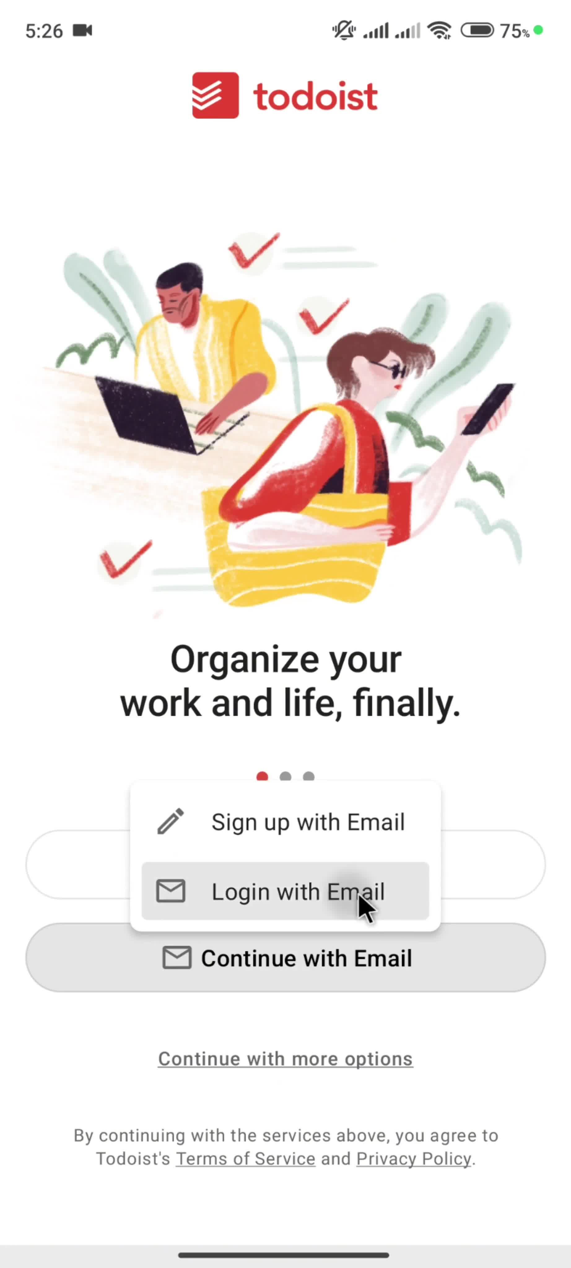 Logging in screenshot