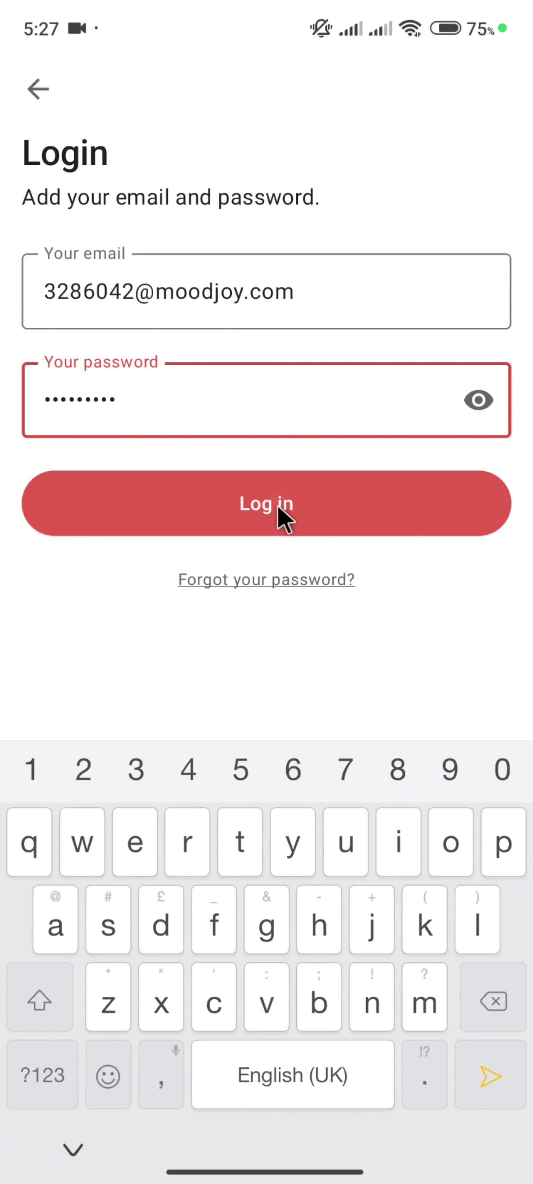 Logging in screenshot