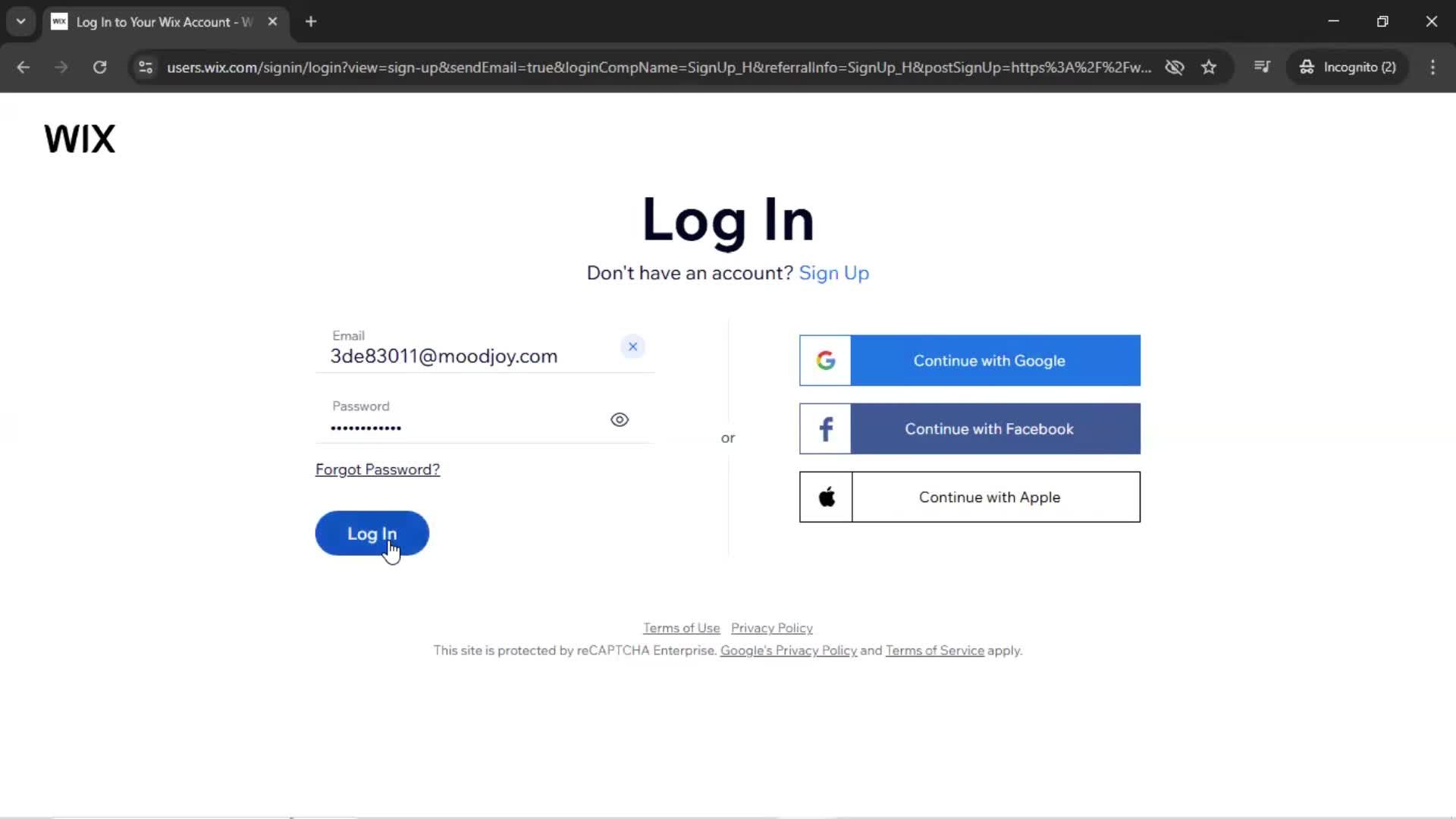 Logging in screenshot