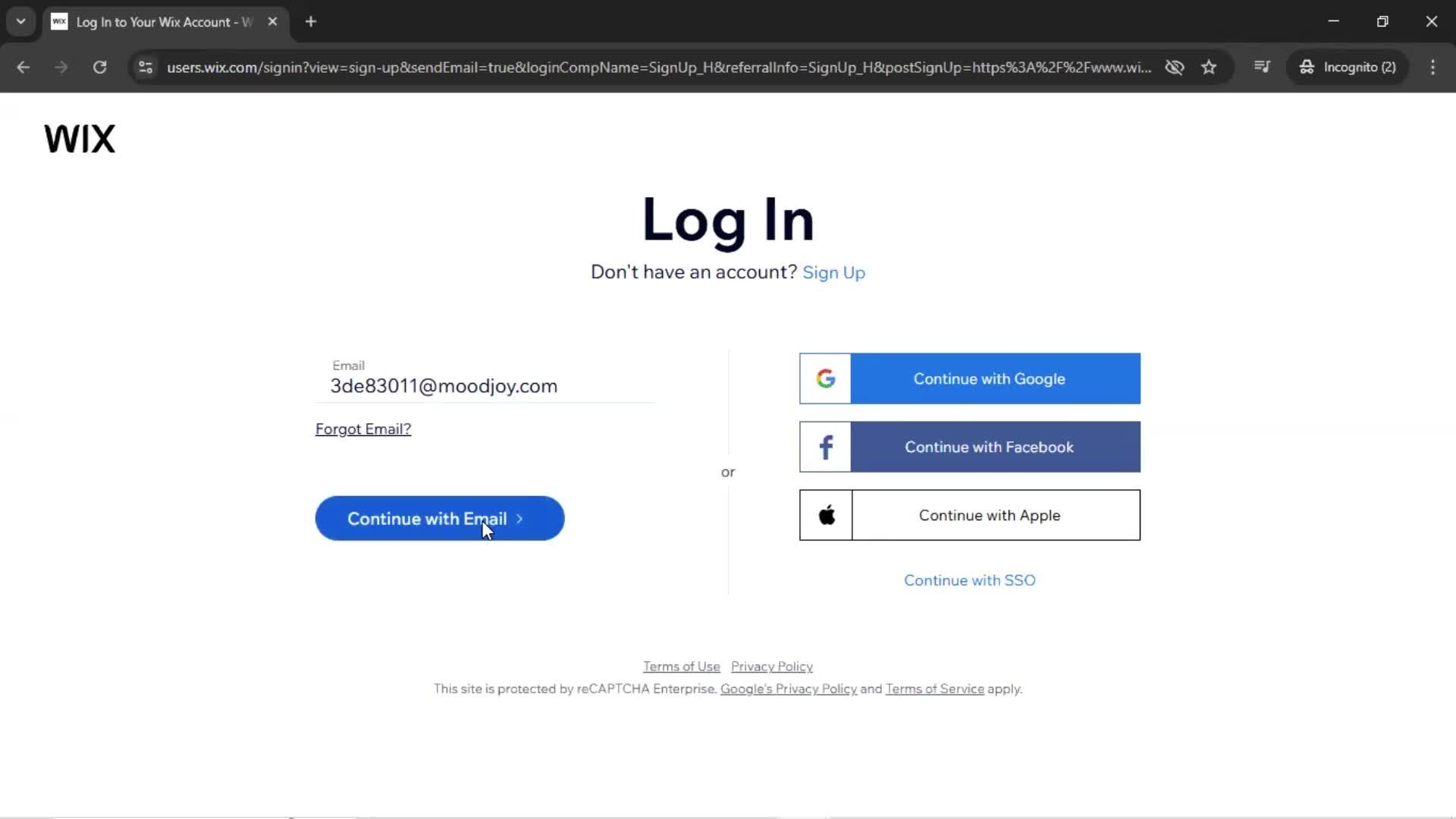 Logging in screenshot