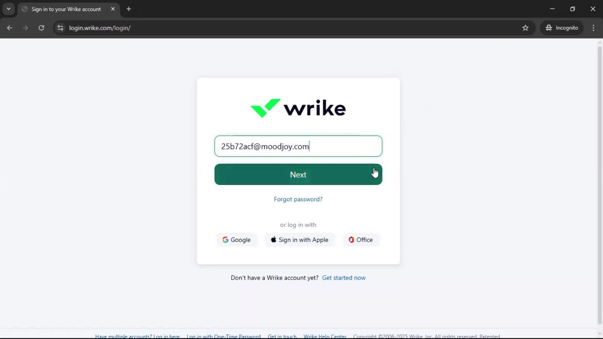 Logging in screenshot
