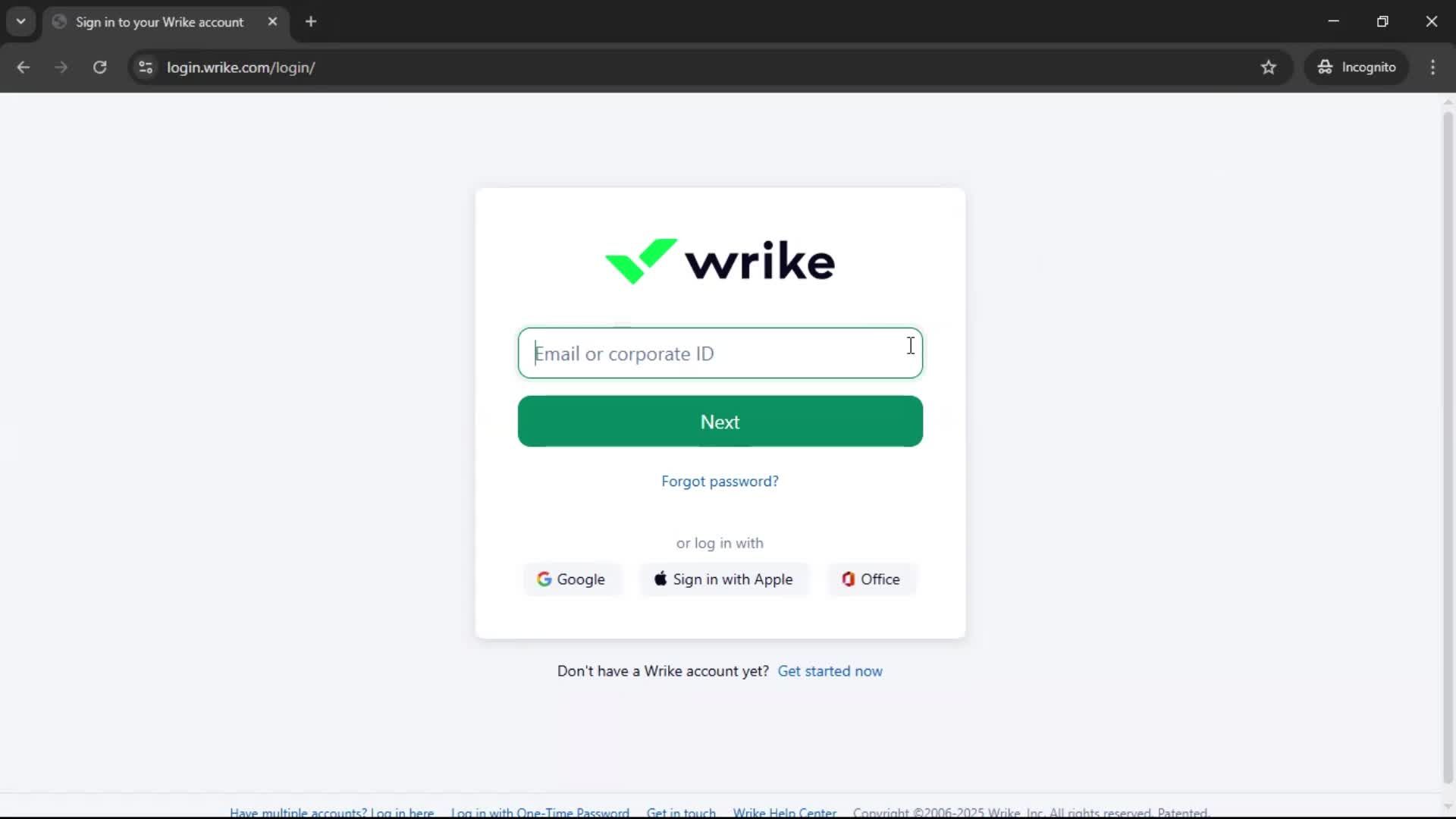 Logging in screenshot