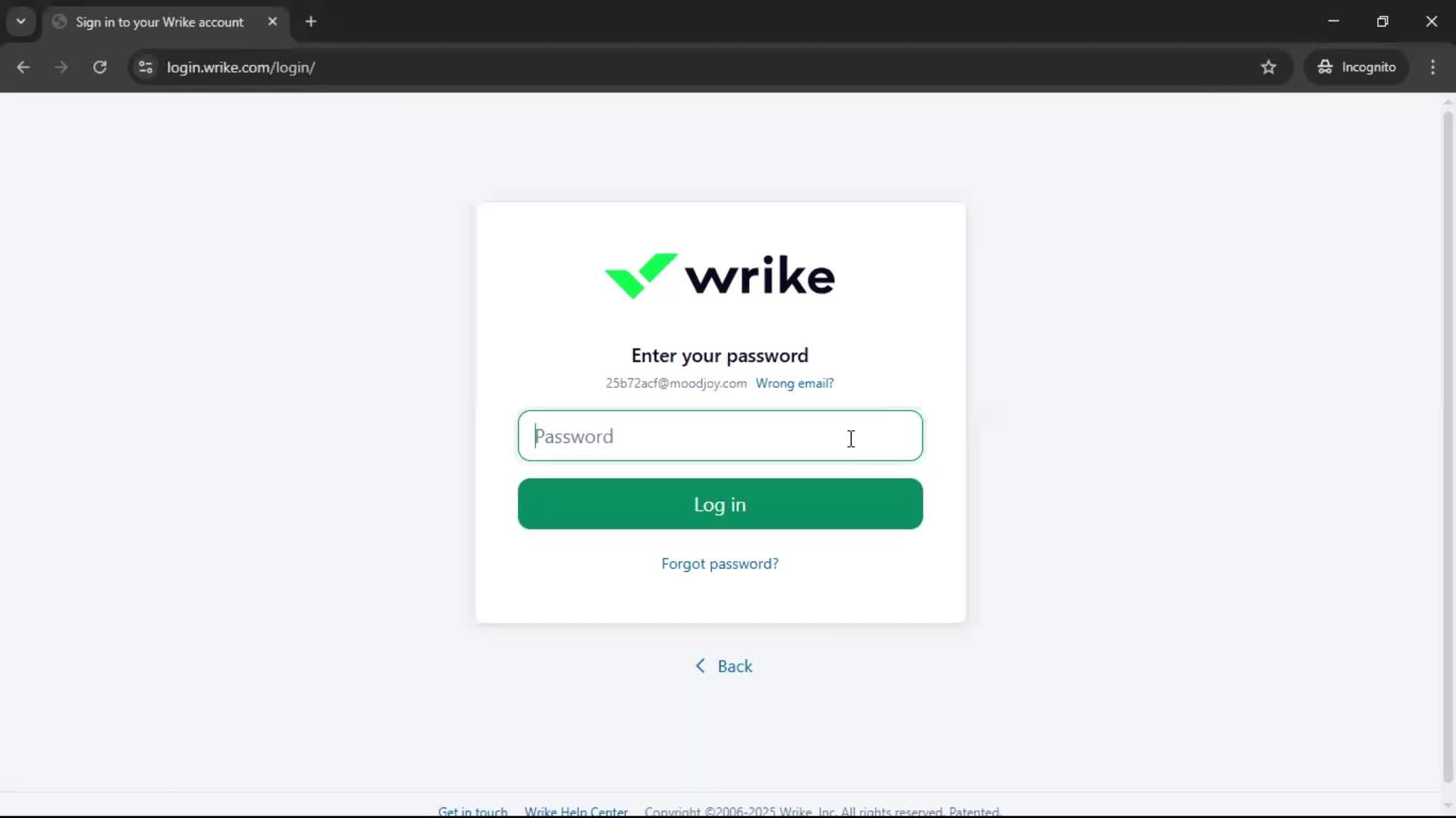 Logging in screenshot