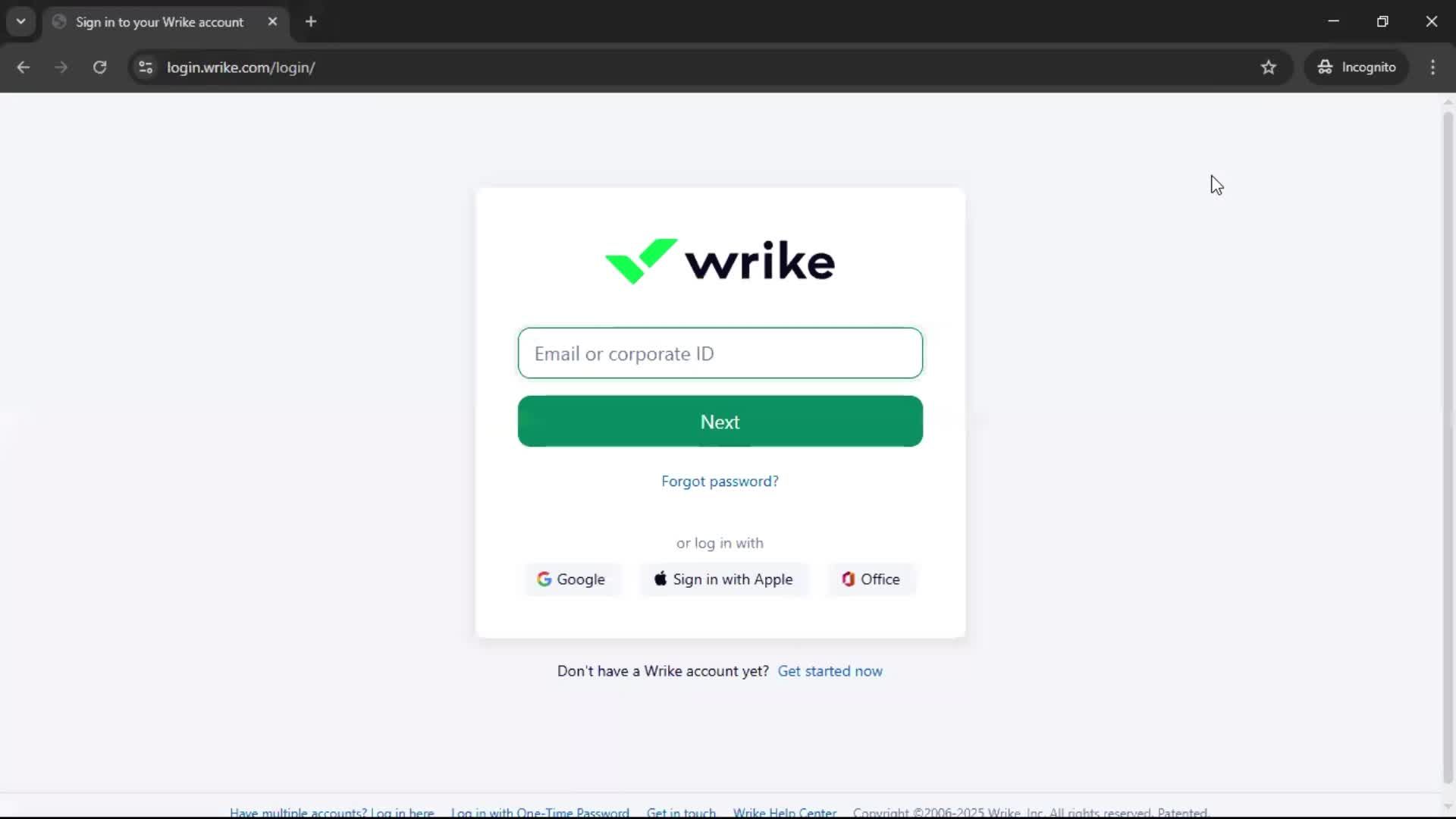 Logging in screenshot