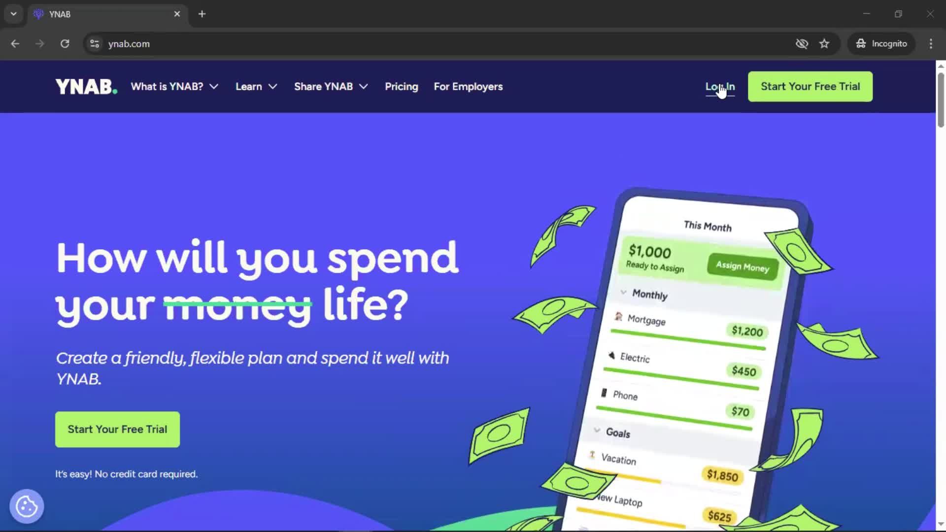 Logging in screenshot