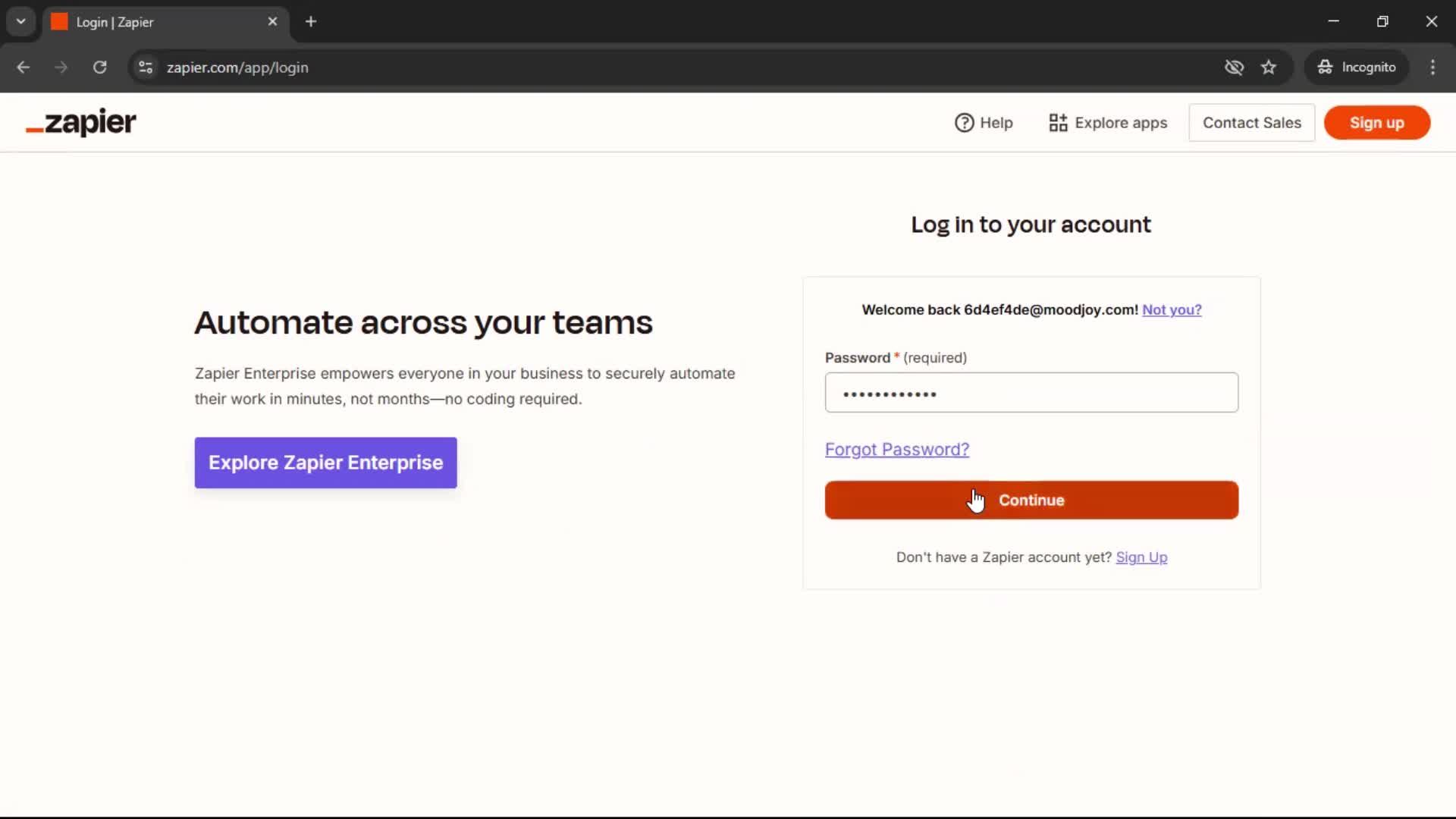 Logging in screenshot