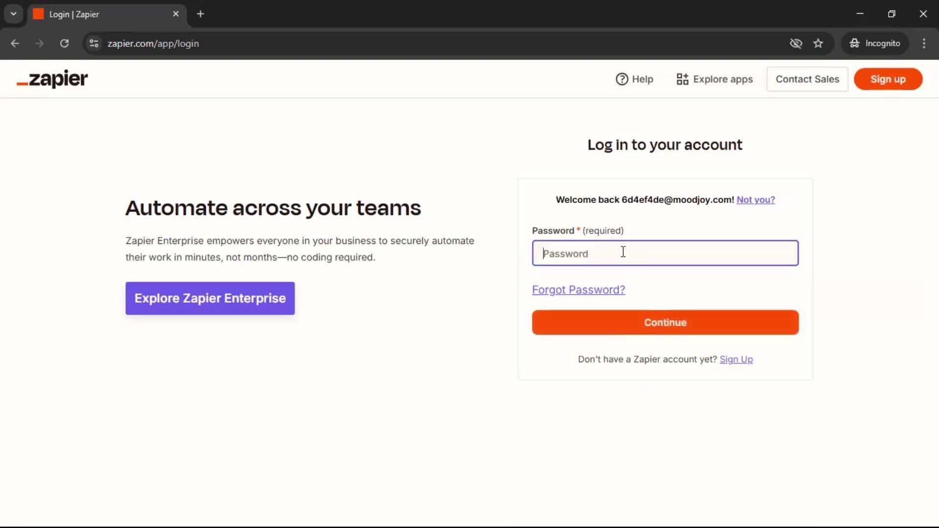 Logging in screenshot