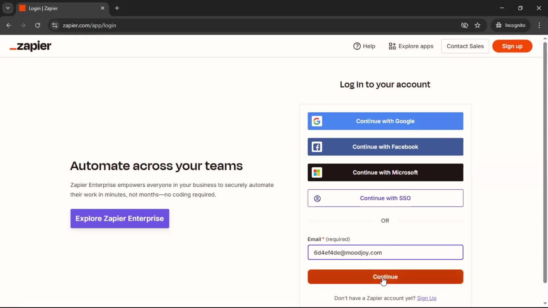 Logging in screenshot