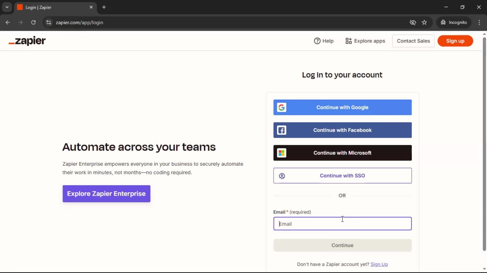 Logging in screenshot