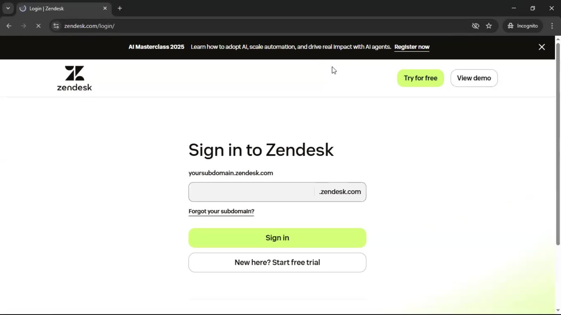 Logging in screenshot