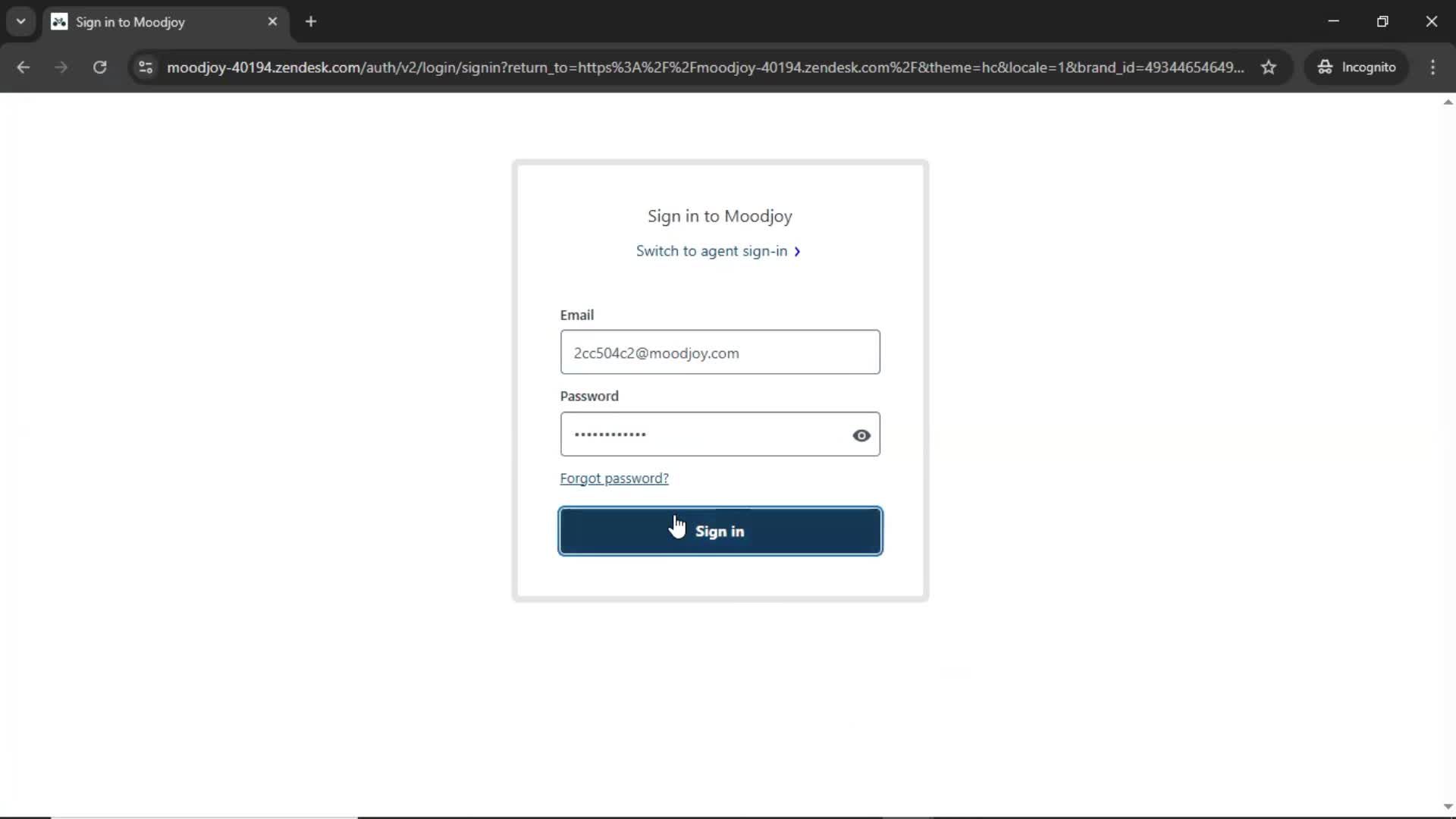 Logging in screenshot