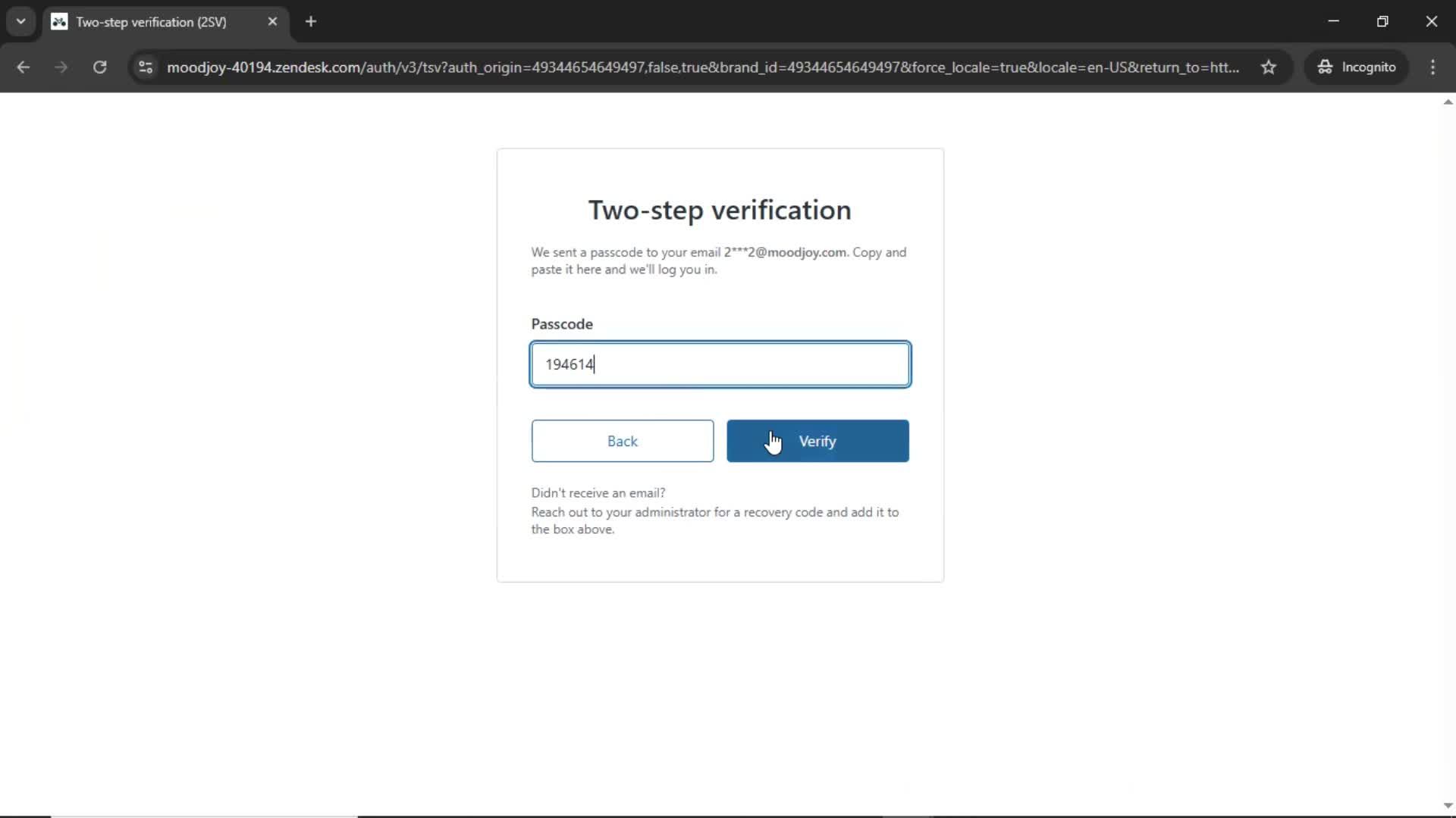 Logging in screenshot
