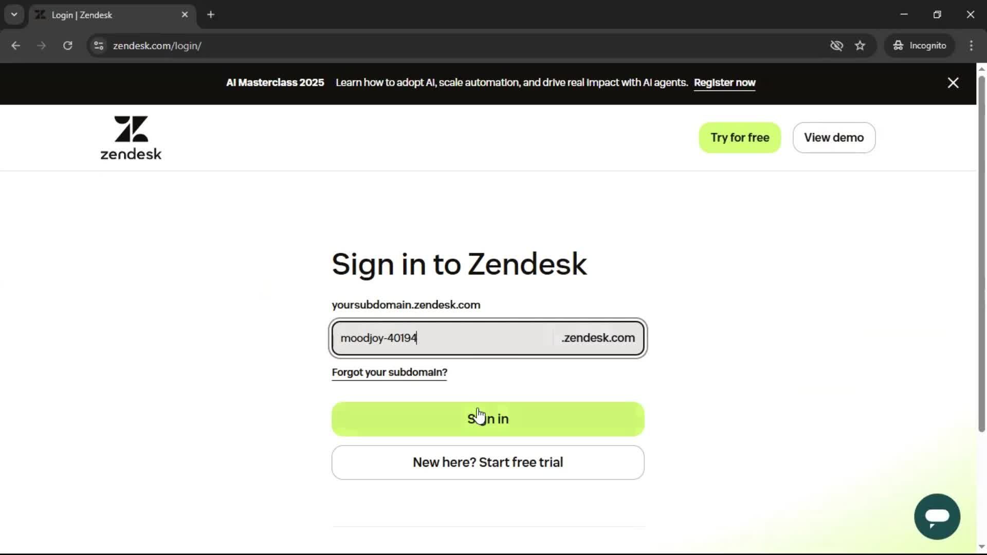 Logging in screenshot