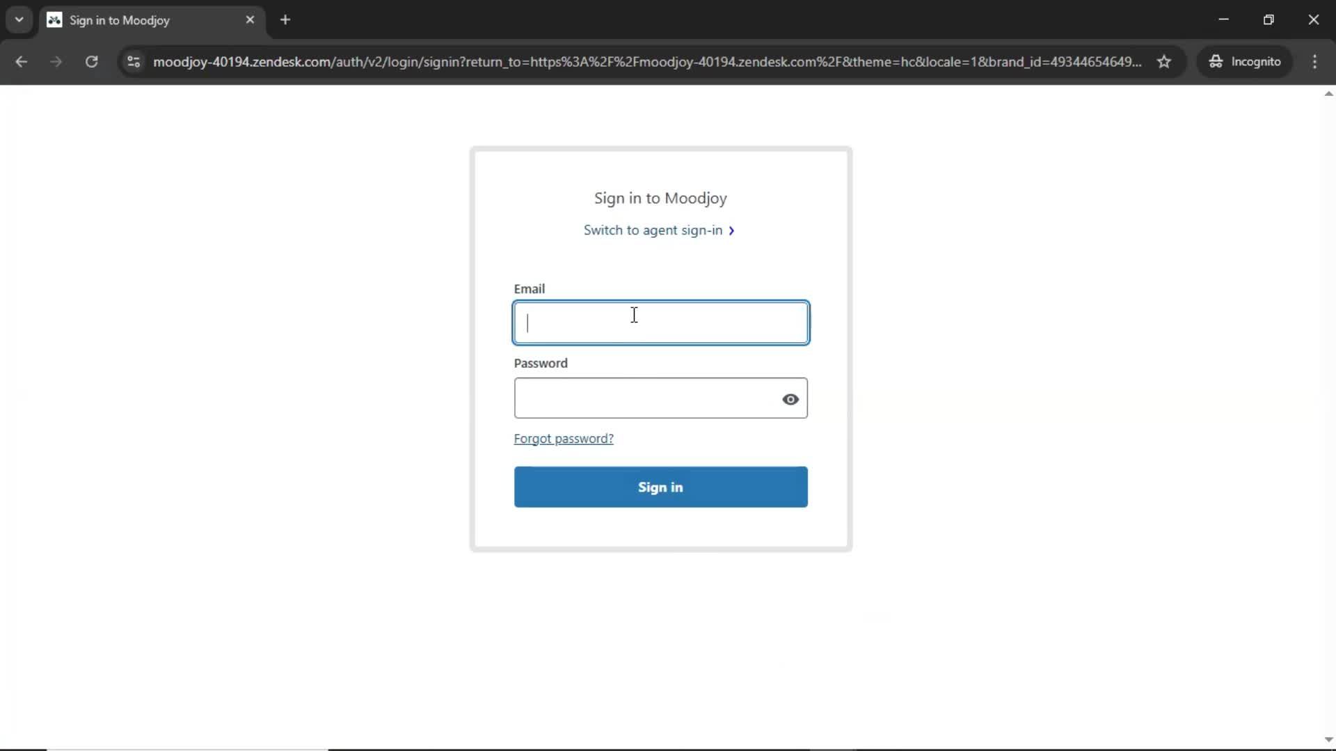 Logging in screenshot