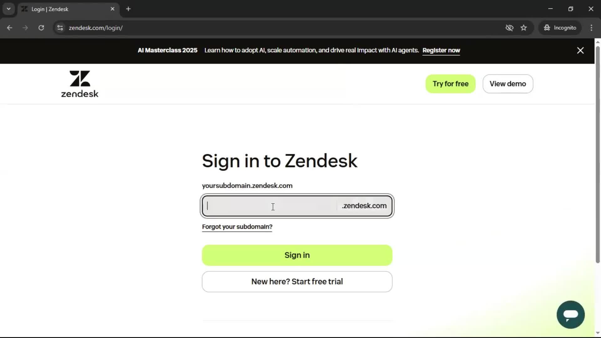 Logging in screenshot