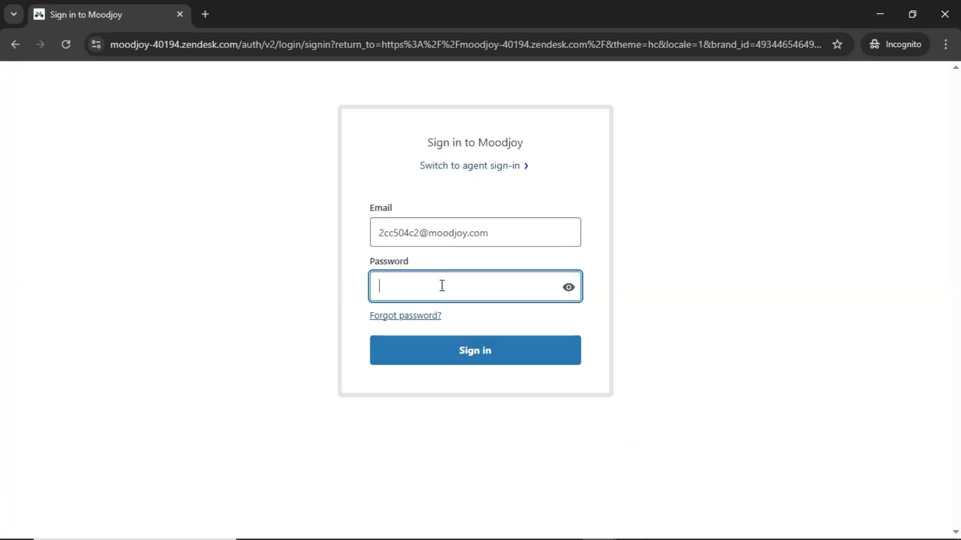 Logging in screenshot