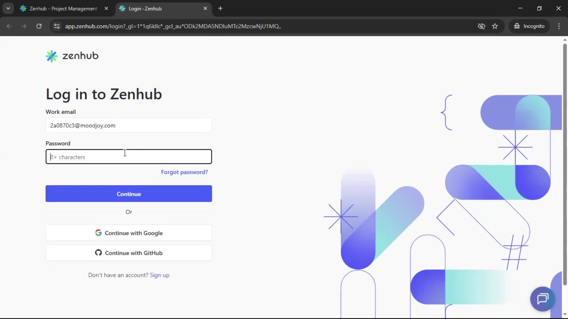 Logging in screenshot